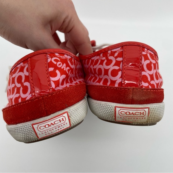 Coach Red/Pink Signature C Monogram Edith Sneakers 9 - Picture 5 of 8